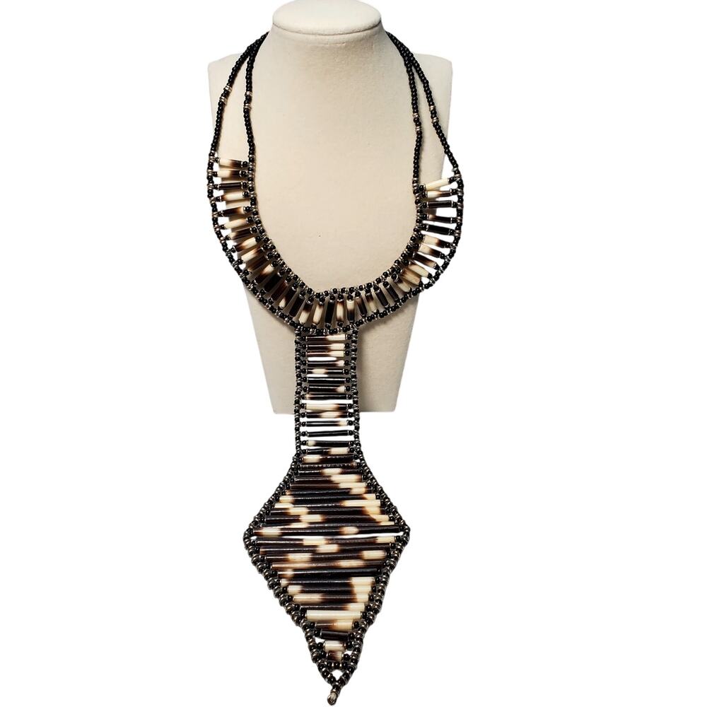 Porcupine Quill Beaded Handmade Choker Necklace 14"